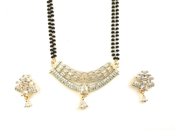 Sasitrends Traditional Micro Gold Plated Mangalsutra Chain with American Diamond AD Rhodium Silver Gold Designer Pendant and Earrings for Women-24 Inches - Fast Shipping to USA & Canada