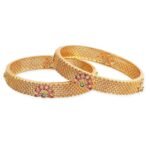 Rubans 22K Gold Plated Pink Green Stone Studded Bangle - Fast Shipping to USA & Canada