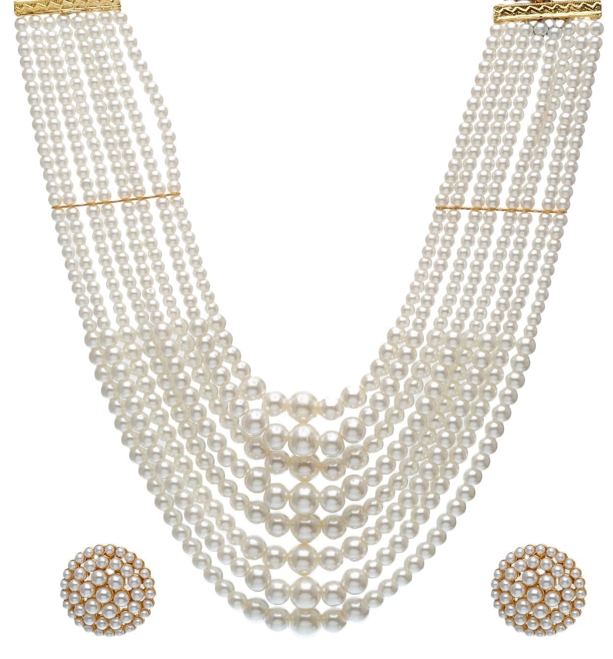 71oK4GDo5eL.jpg Shining Diva Fashion Latest Stylish Design Fancy Multilayer Pearl Necklace Jewellery Set for Women (15881s) - Fast Shipping to USA & Canada - Image 1