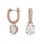 Swarovski Women's Stilla Drop Earrings, Round Cut, White, Rose Gold-Tone Plated - Fast Shipping to USA & Canada