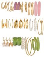 Shining Diva Fashion 18 pairs Combo Celebrity Inspired Trendy Latest Stylish Gold Plated Crystal Pearl Hoop and Butterfly Drop Earrings for Women and Girls - Fast Shipping to USA & Canada