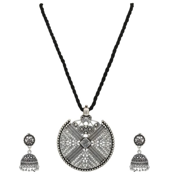 Sasitrends Oxidized German Silver Black Threaded Pendant Necklace with Earrings for Women and Girls - Fast Shipping to USA & Canada
