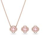 SWAROVSKI Women's Una Necklace And Earrings Set, Mixed Cuts, Clover, Pink, Rose Gold-Tone Plated - Fast Shipping to USA & Canada