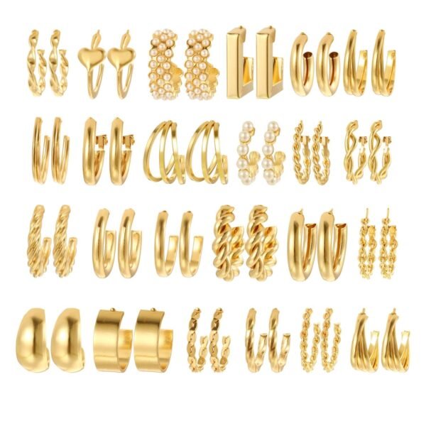 Shining Diva Fashion 24 pairs Combo Celebrity Inspired Trendy Latest Stylish Gold Plated Geometric Twist Pearl Hoop Dangle Earrings for Women and Girls - Fast Shipping to USA & Canada