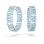 Swarovski Matrix Hoop Earrings, Baguette Cut, Blue, Rhodium Plated For Women - Fast Shipping to USA & Canada