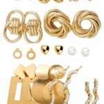 Shining Diva Fashion 11 Pairs Combo Set Celebrity Inspired Latest Trendy Stylish Gold Plated Geometric Twist Pearl Hoop Earrings for Women and Girls - Fast Shipping to USA & Canada