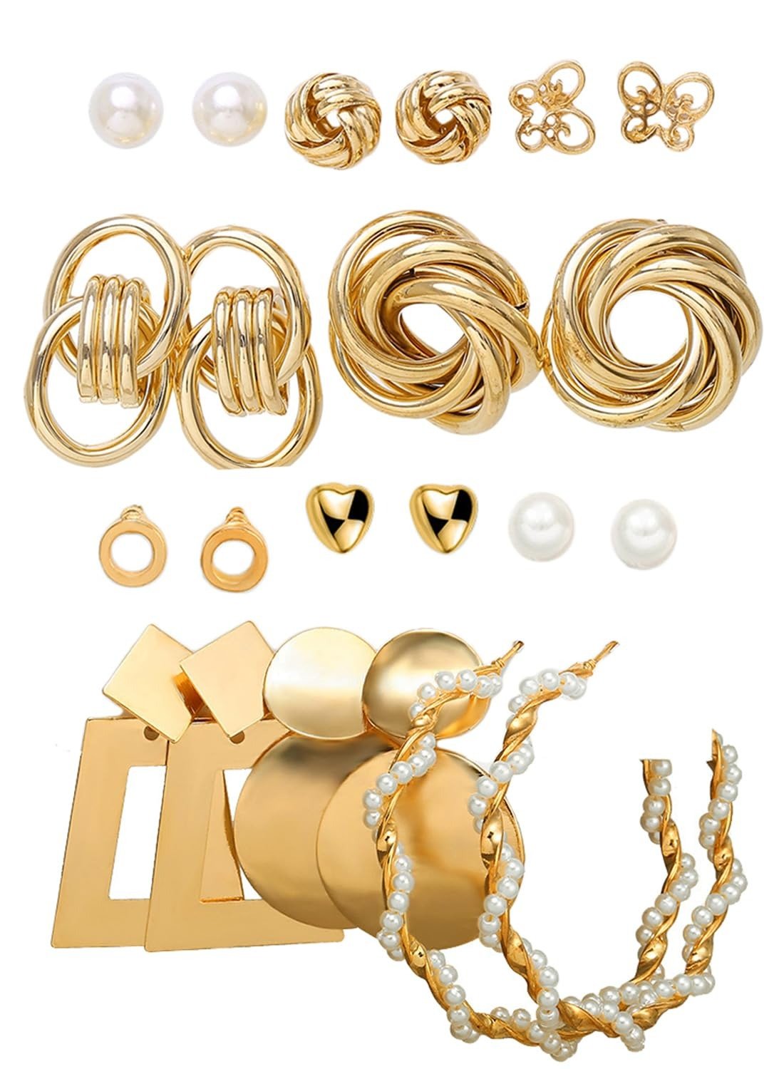 71rWC3ZzvRL.jpg Shining Diva Fashion 11 Pairs Combo Set Celebrity Inspired Latest Trendy Stylish Gold Plated Geometric Twist Pearl Hoop Earrings for Women and Girls - Fast Shipping to USA & Canada - Image 1