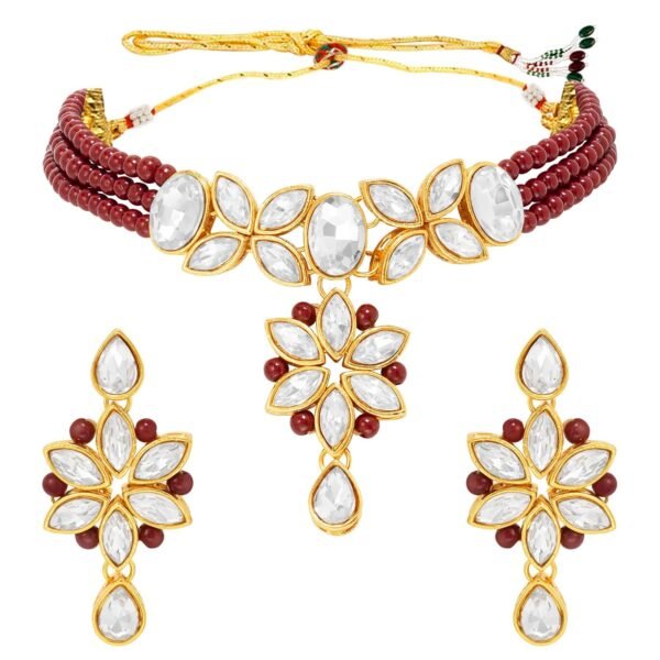Peora Gold Plated Traditional Crystal Kundan Beaded Choker Necklace Jewellery Set for Women - Fast Shipping to USA & Canada