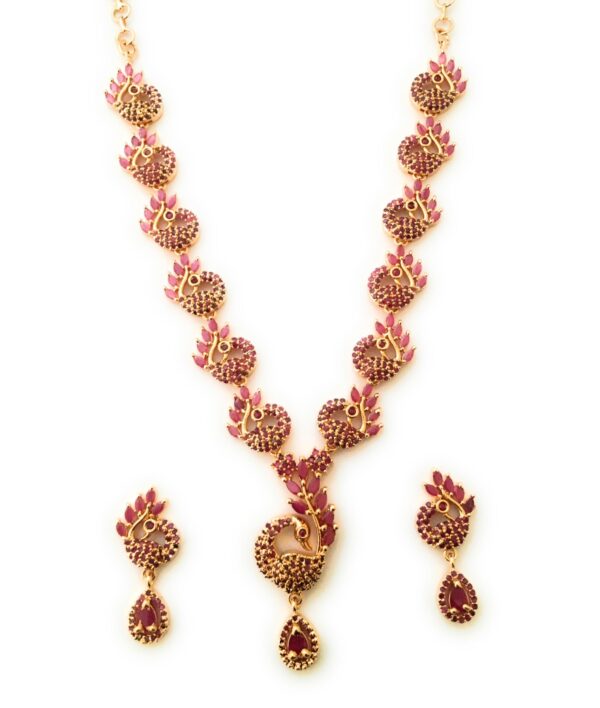 Sasitrends Micro Gold Plated Peacock AD Stone Studded Jewellery Set - Fast Shipping to USA & Canada