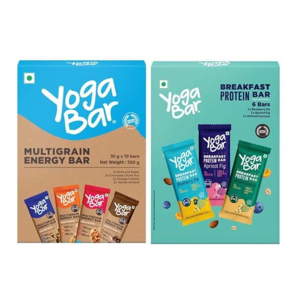 Yogabar Protein Bar Combo, 16 Bars | Multigrain Energy Bar x 10 and Breakfast Protein Bar x 6 | Protein Snack with High Fibre - Fast Shipping to USA & Canada