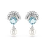 Swarovski Women Idyllia Drop Earrings, Shell, Blue, Rhodium Plated - Fast Shipping to USA & Canada