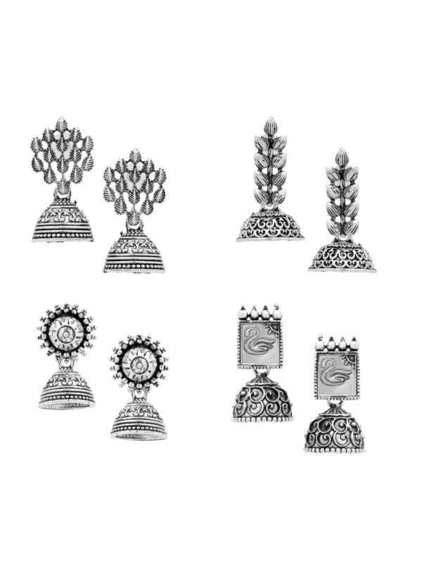 Yellow Chimes Silver Oxidised Jhumka Earring For Women | Combo of 4 Pairs Traditional Oxidised Silver Jhumki Earrings Set | Eternal Elegance | Birthday Gift For Girls & Women Anniversary Gift for Wife - Fast Shipping to USA & Canada