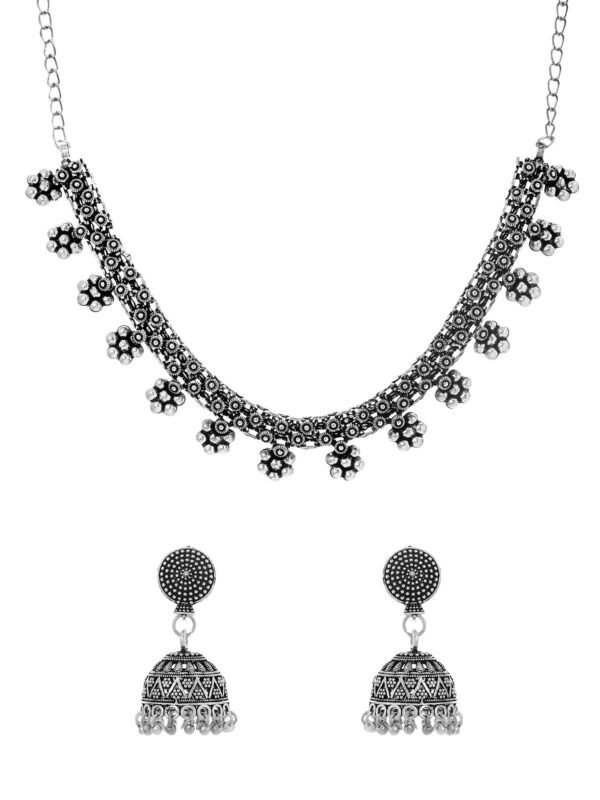 Yellow Chimes Traditional Silver Oxidised Kohlapuri Jewellery Choker Necklace Set for Women - Fast Shipping to USA & Canada