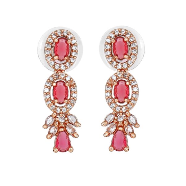 Estele Rose Gold Plated CZ Shimmering Drop Earrings with Tourmaline Pink Stones for Women - Fast Shipping to USA & Canada