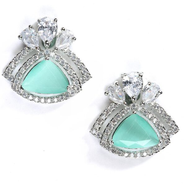 Zeneme Rhodium Plated American Diamond Studded Triangular Studs Earring Jewellery For Women and Girls - Fast Shipping to USA & Canada