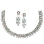 ZENEME Rhodium Plated Round Shape American Diamonds Studded Silver Toned Necklace With Earrings Jewellery Set For Girls and Women - Fast Shipping to USA & Canada