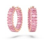 Swarovski Matrix Hoop Earrings, Baguette Cut, Pink, Rose Gold-Tone Plated For Women - Fast Shipping to USA & Canada