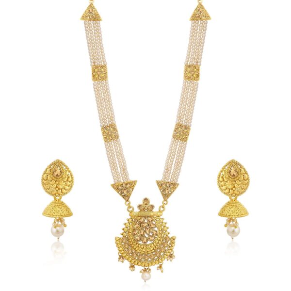 Sukkhi Luxurious LCT Pearl Long Haram Necklace Set - Fast Shipping to USA & Canada