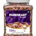 Pureheart Borma Cashews/Skin Unpeeled Cashews (1 kg) Natural Whole Cashews - Nutty Flavor Cashew Nuts with Skin - Reusable Jar - Fast Shipping to USA & Canada