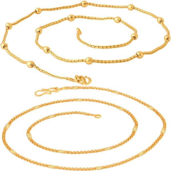 Fashion Frill (FF321_FF461 Gold Plated Golden Brass Combo Chain For Women - 24 Inches Long - Fast Shipping to USA & Canada