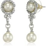 Estele Brass Gold Rhodium Plated American Diamond Round pearl Drop Earrings for Girls - Fast Shipping to USA & Canada
