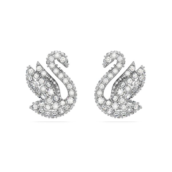 Swarovski Iconic Swan Stud Earrings, Swan, White, Rhodium Plated For Women - Fast Shipping to USA & Canada