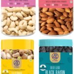 41 FOODS Premium Dry Fruits & Nuts Combo Fresh | Cashews Almonds Pistachios & Black Raisins | Delicious, Healthy & Nutritious Mix | Badam Kaju Kali Kishmish Pista | 200g x 4 Packs (Total 800gm) - Fast Shipping to USA & Canada