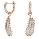 Swarovski Women Nice Drop Earrings, Feather, White, Rose Gold-Tone Plated - Fast Shipping to USA & Canada