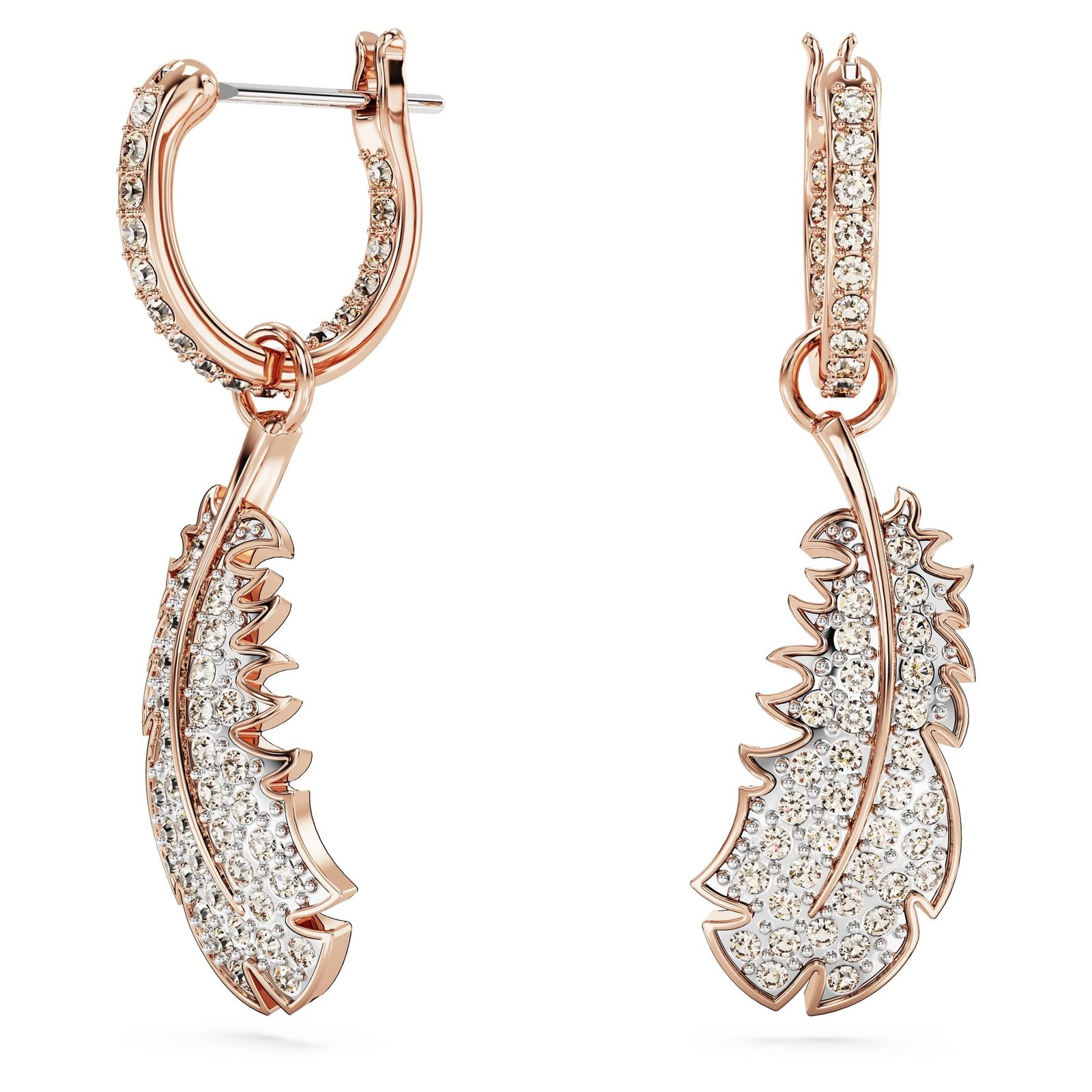 815muUqbML.jpg Swarovski Women Nice Drop Earrings, Feather, White, Rose Gold-Tone Plated - Fast Shipping to USA & Canada - Image 1