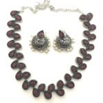 Sasitrends Water Drop Shaped German Silver Stone Studded Oxidized Jewellery Necklace with Jhumka Set for Women & Girls - Fast Shipping to USA & Canada