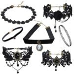 Shining Diva Fashion Jewellery Girls/Women's Black Fabric Lace Chokers Stylish Necklace Combo Set of 7 Pieces (cmb271) - Fast Shipping to USA & Canada