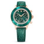 Swarovski Leather Analog Rose Gold Dial Women's Watch-5672931, Band Color-Green - Fast Shipping to USA & Canada