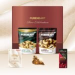 PUREHEART Pure Celebration Premium Wedding Gift Box | Dry Fruits Gift Hamper For Couples | FOV Peeled Almond and Cashew Pepperfry (80g, each) | Bournville Chocolate & Wishing Card | Ganpati Diya - Fast Shipping to USA & Canada