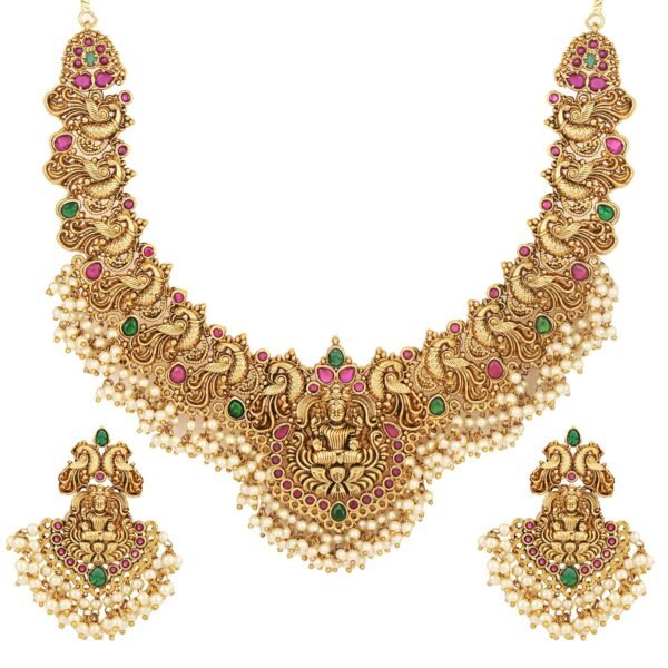 Shining Diva Fashion Latest Stylish Fancy Pearl Choker Traditional Jewellery Set for Women | Temple Necklace Set | Festive Wedding Party Necklace | 22k Gold Plated | Just Like Original Gold Jewellery - Fast Shipping to USA & Canada