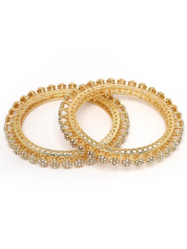 Karatcart Floral Design Set of 2 American Diamond Studded Gold Plated Bangles for Women - Fast Shipping to USA & Canada