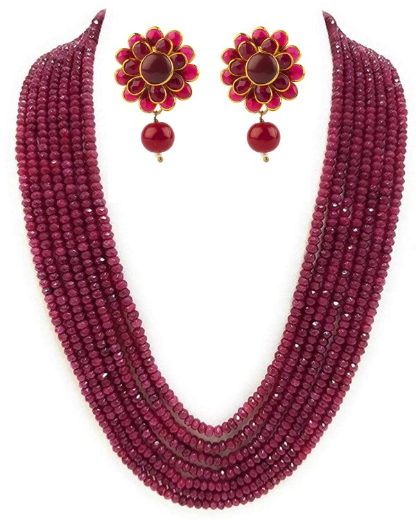 PANAASHE-RAJASTHANI Ruby Onyx 7 Layer necklace set with Stud earring for women (not real onyx) - Fast Shipping to USA & Canada