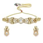 Karatcart Gold Plated Polki Kundan Choker Necklace Set for Women - Fast Shipping to USA & Canada