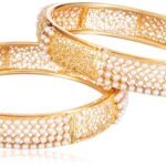 Rubans Set Of 2 Gold-Plated White Pearl-Studded Filgree Handcrafted Bangles - Fast Shipping to USA & Canada