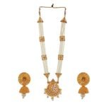 Estele Gehena Jewellery Sets for Women Gold Plated Fancy Three Layer White Pearl Long Haram/Necklace Set With White Kundans for Women-OS-567-MEH NKER - Fast Shipping to USA & Canada