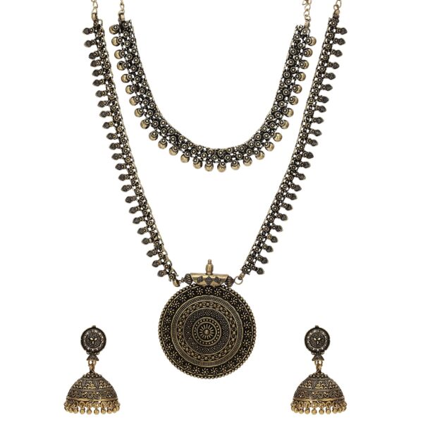 Sasitrends Oxidized German Long Short Necklace with Earrings for Women and Girls - Fast Shipping to USA & Canada