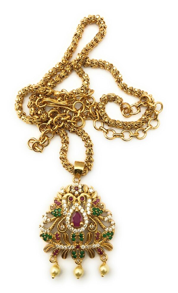 Sasitrends Traditional Gold Plated Chain AD Pendant Neckace for Women and Girls - Fast Shipping to USA & Canada