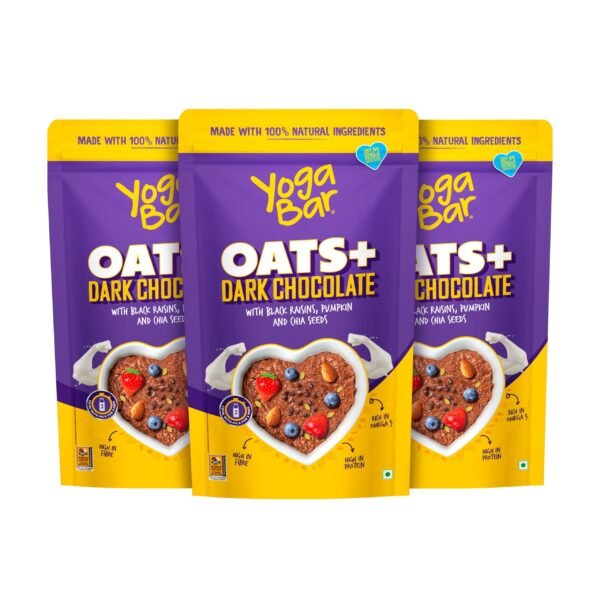 Yogabar Dark Chocolate Oats Combo - Gluten Free Whole Oatmeal for Breakfast - Healthy Breakfast Cereal for Children and Adults - Makes Milk Fun for Children - 400g Each (Pack of 3) - Fast Shipping to USA & Canada