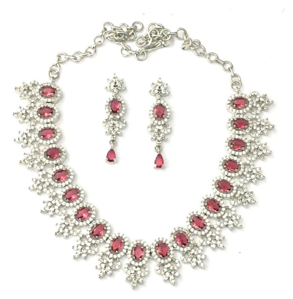 Sasitrends Rhodium Silver Plated White Toned AD American Diamond Studded Necklace Jewellery Set with Earrings for Women and Girls - Fast Shipping to USA & Canada