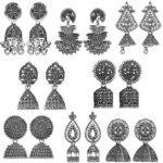 Fashion Frill Small Traditional Earring For Women Silver Oxidised Earring For Women And Girls Pair Of 8 - Fast Shipping to USA & Canada