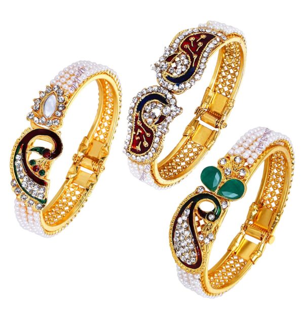YouBella Jewellery Traditional Gold Plated Combo of 3 Bracelet Bangle Set For Girls and Women - Fast Shipping to USA & Canada