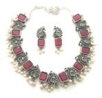 Sasitrends Classic Peacock Designer Oxidized German Silver Stone Studded Jewellery Set with Earring for Women and Girls - Fast Shipping to USA & Canada