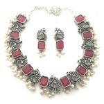 Sasitrends Classic Peacock Designer Oxidized German Silver Stone Studded Jewellery Set with Earring for Women and Girls - Fast Shipping to USA & Canada