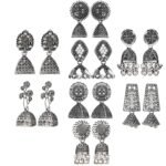 Fashion Frill Ethnic Earring For Women Silver Oxidised Small Earring For Women And Girls Pair Of 8 - Fast Shipping to USA & Canada