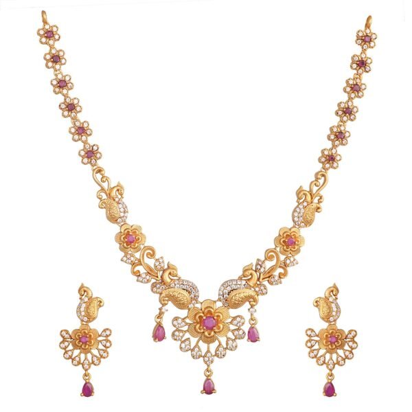 TARINIKA Antique Gold Plated Mitali Short Necklace Set with Peacock Design - Fast Shipping to USA & Canada