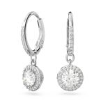 Swarovski Womens Una Drop Earrings, Round Cut, Pav?, White, Rhodium Plated - Fast Shipping to USA & Canada